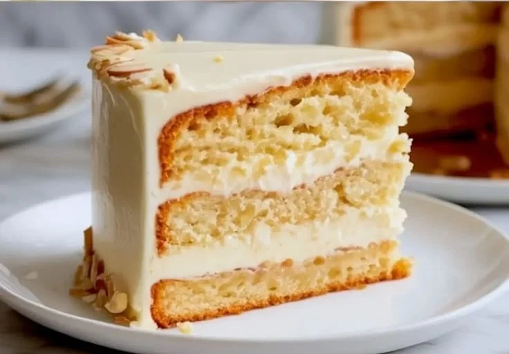 Delicious Almond Amaretto Cake with almonds and amaretto liqueur topping