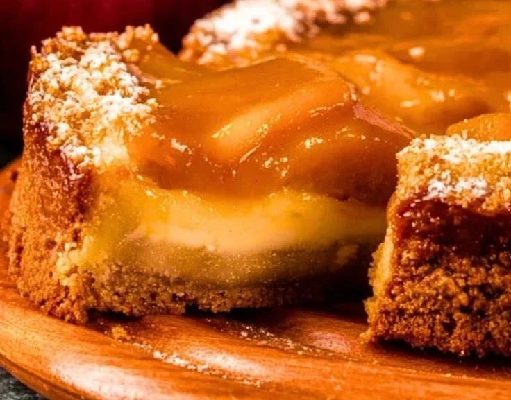 Delicious Apple Gooey Butter Cake with a gooey texture and apple topping.