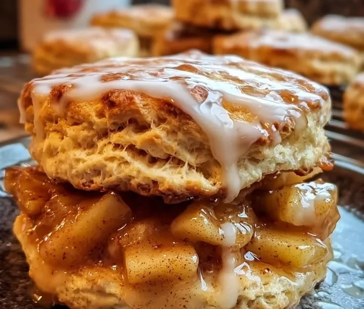 Delicious apple pie biscuit sandwiches on a plate with fresh apples