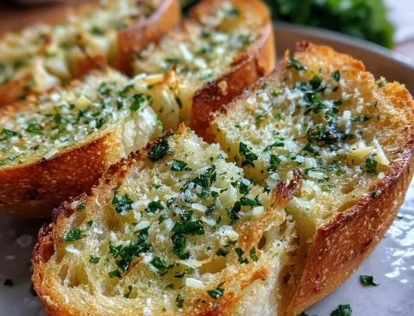 Artisan Parmesan Garlic Bread topped with garlic and Parmesan cheese