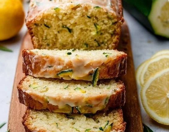 Slice of award-winning lemon zucchini bread on a plate