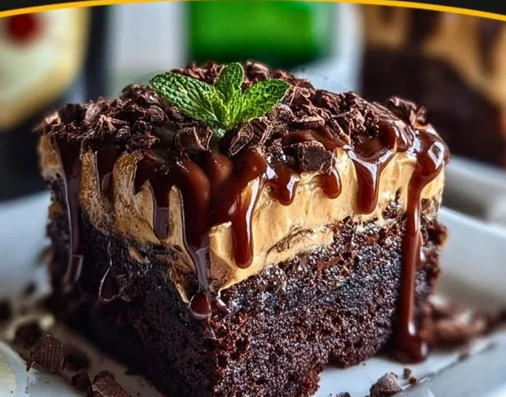 Delicious Baileys Irish Cream brownies with melted chocolate and a creamy texture