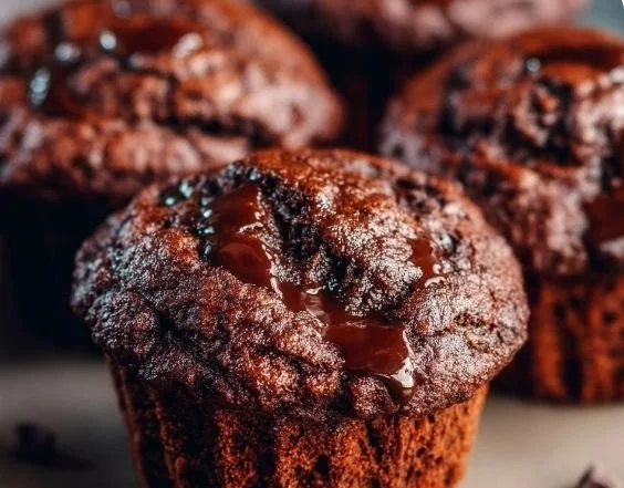 Delicious bakery style double chocolate zucchini muffins on a plate