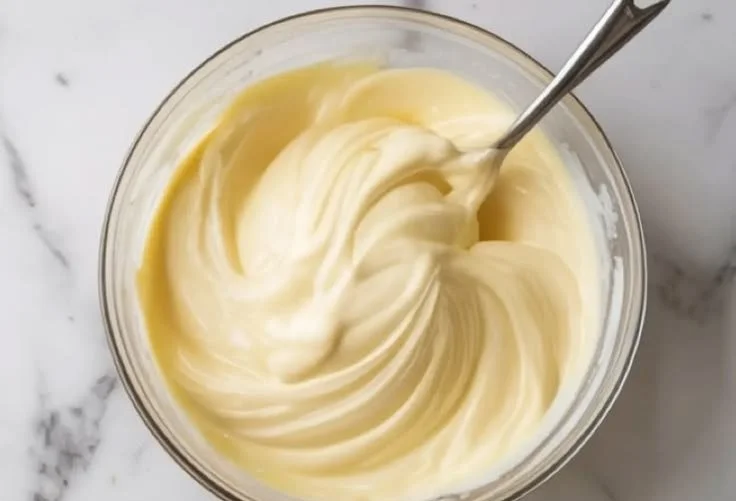 Delicious Bavarian cream dessert served in a bowl with fruit garnish