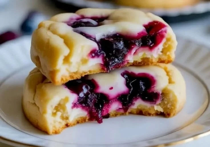 Delicious blueberry cheesecake cookies with a creamy texture and fresh blueberries