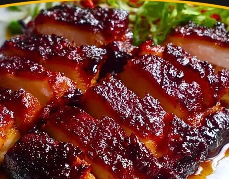 Delicious Char Siu Chicken on a plate garnished with green onions