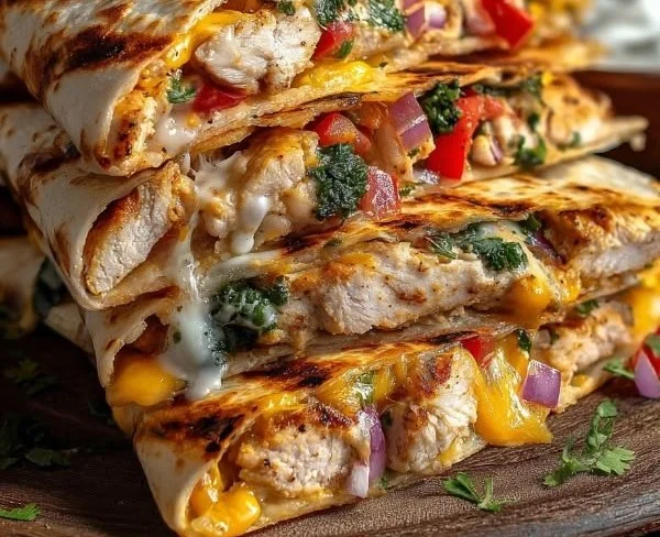Delicious Chicken Quesadilla with melted cheese and grilled chicken