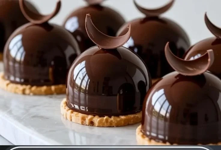 Delicious Chocolate Dome dessert with rich chocolate layers and a glossy finish.
