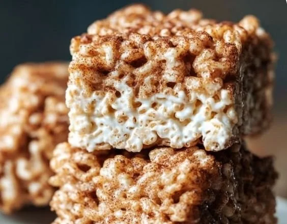 Churro Rice Krispie Treats topped with cinnamon and sugar