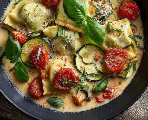 Creamy Maultaschen Skillet featuring Zucchini and Tomatoes