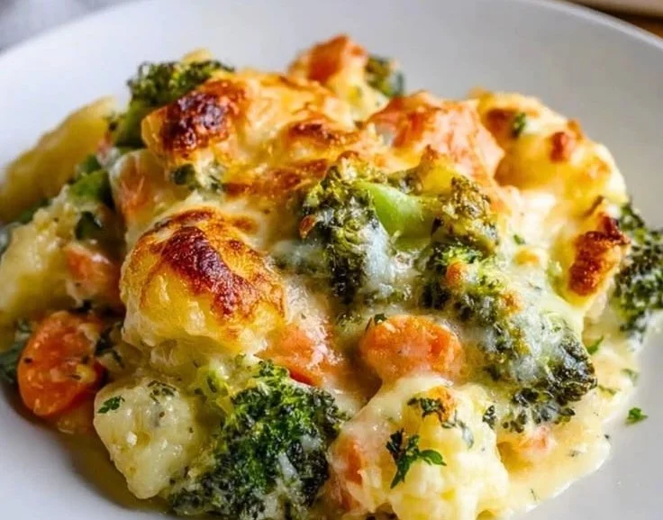 Creamy winter veggie casserole with seasonal vegetables