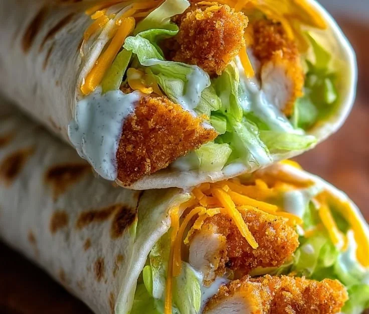 Crispy Ranch Chicken Snack Wrap with fresh veggies and ranch dressing
