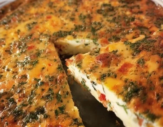 Delicious crustless egg white quiche fresh out of the oven with veggies.