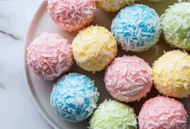 Easter Bunny Coconut Tails dessert recipe with coconut and chocolate.