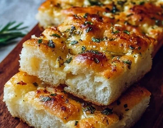 Easy garlic parmesan focaccia bread with herbs and cheese