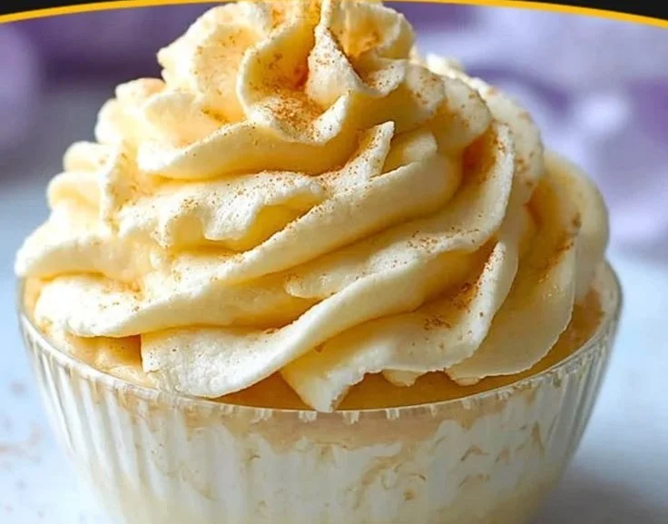 Fluffy banana pudding frosting ready for topping on a cake or dessert
