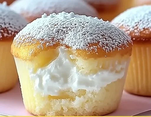 Fluffy Japanese Cotton Cheesecake Cupcakes on a wooden table