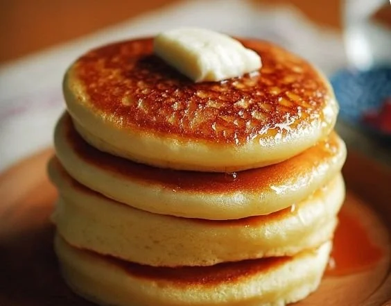 Deliciously fluffy Japanese pancakes stacked on a plate with syrup