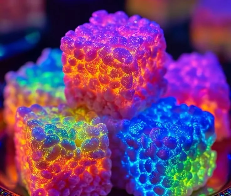 Glow-in-the-Dark Rice Krispies Treats displayed on a table
