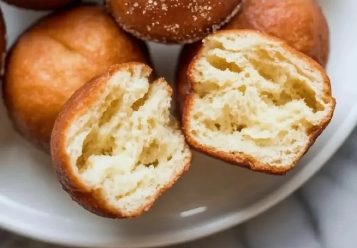 Delicious gluten free donut holes dusted with powdered sugar on a plate.