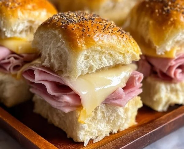 Ham and cheese sliders made with Hawaiian rolls