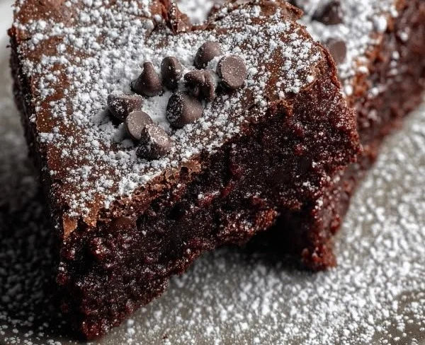 Delicious heart-shaped brownies decorated with chocolate icing