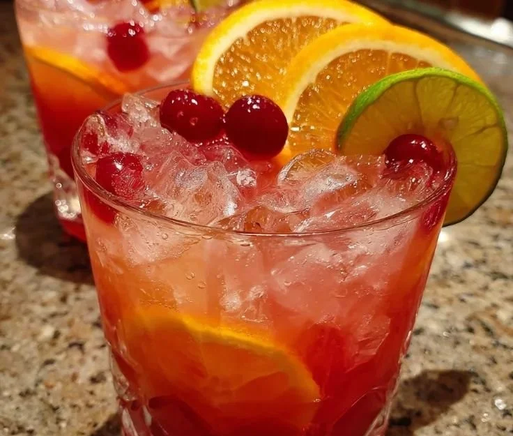 Festive holiday rum punch served in a tropical drinkware