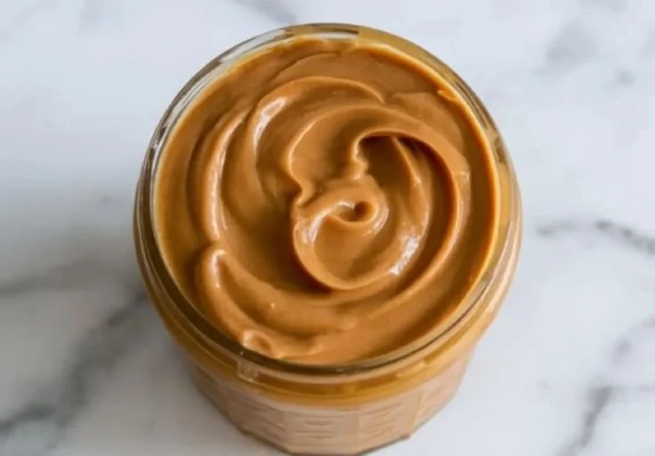 Jar of homemade Biscoff Cookie Butter with a spoon