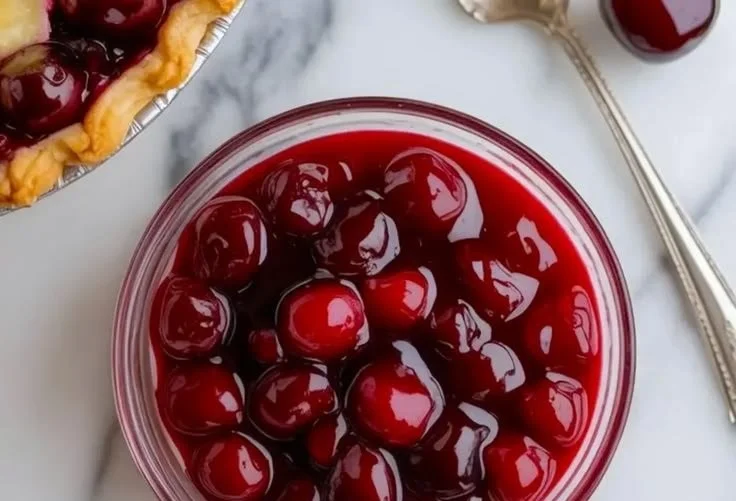 Delicious homemade cherry pie filling made with fresh cherries and sugar