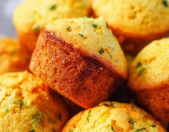 Delicious Jalapeño Cheddar Cornbread Muffins on a rustic wooden table