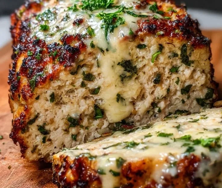 Juicy garlic parmesan chicken plated with herbs and garlic sauce