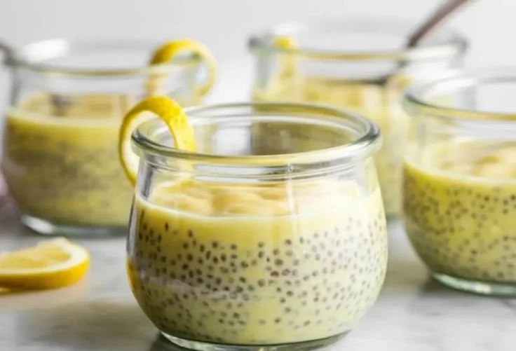Delicious bowl of Lemon Chia Pudding topped with fresh fruit