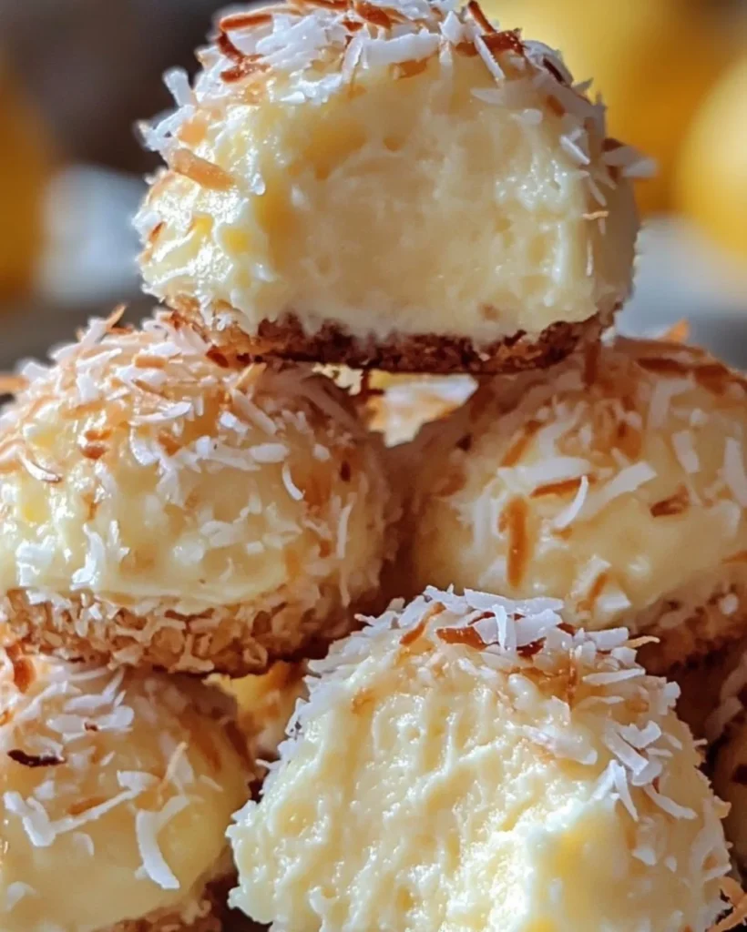 Lemon Coconut Cheesecake Cookies on a plate with lemon slices and coconut flakes