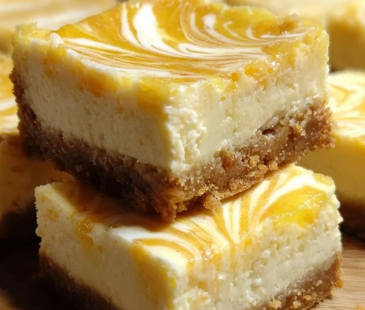 Delicious lemon swirl cheesecake bars, perfect for an indulgent dessert experience.
