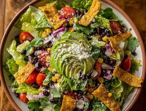 A vibrant Mexican Chopped Salad featuring fresh vegetables and zesty dressing.