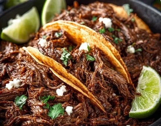 Delicious Mexican shredded beef ready for tacos