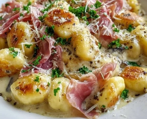 Creamy Millionaire Gnocchi served with rich sauce and garnished