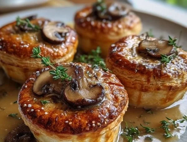 Mini Mushroom & Gruyère Pot Pies baked in small dish