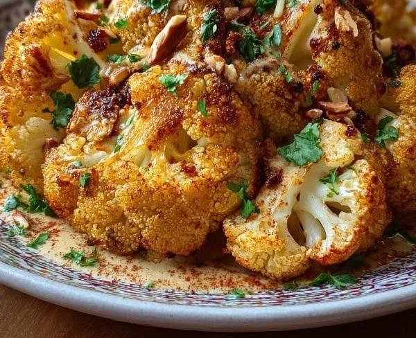Roasted Moroccan Cauliflower drizzled with Tahini-Honey sauce