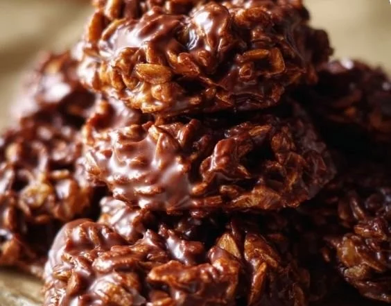 Delicious no-bake cookies arranged on a plate, ready to enjoy.