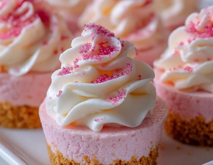 Delicious no-bake pink velvet cheesecake bites on a dessert plate.