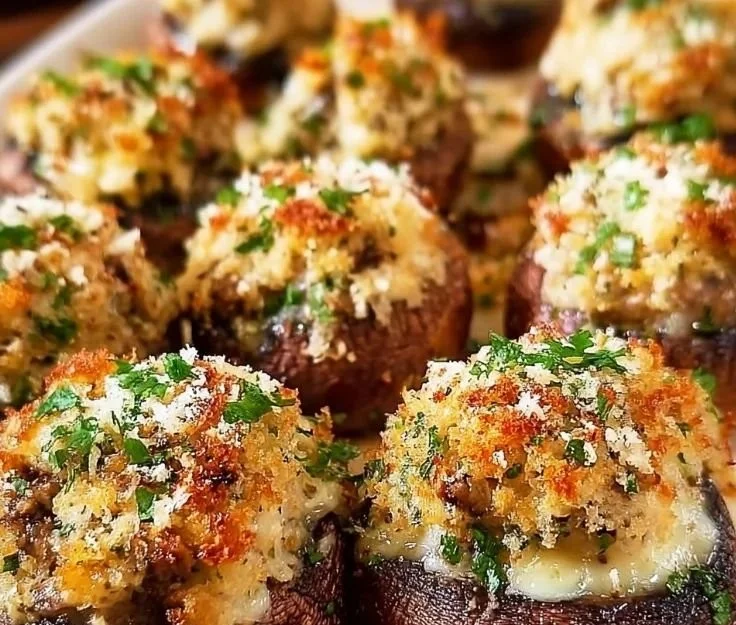 Baked Olive Garden stuffed mushrooms filled with herbs and cheese