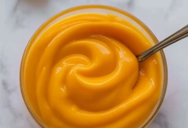 Delicious homemade orange curd in a glass jar with fresh oranges