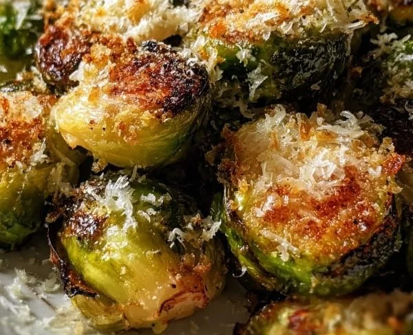 Oven Roasted Brussels Sprouts topped with Parmesan cheese