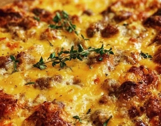 Delicious overnight breakfast casserole packed with eggs, cheese, and veggies.