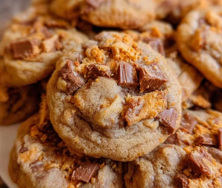 Delicious Peanut Butter Butterfinger Cookies on a plate