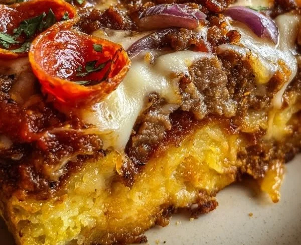 A delicious Pizza Burger Pie showcasing a perfect blend of pizza and burger flavors