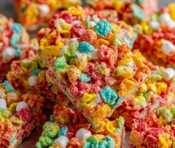 Delicious Rice Krispie Treats with Fruity Pebbles, colorful and chewy dessert bars