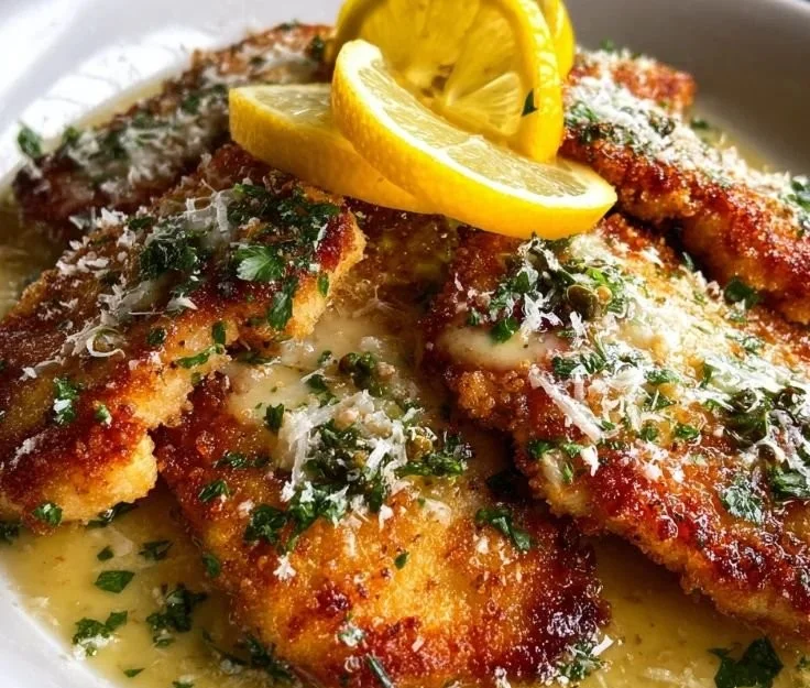 Plate of Roman-Style Lemon Chicken garnished with herbs