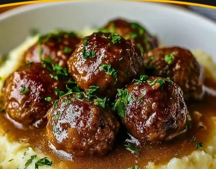 Delicious homemade Salisbury steak meatballs served on a plate